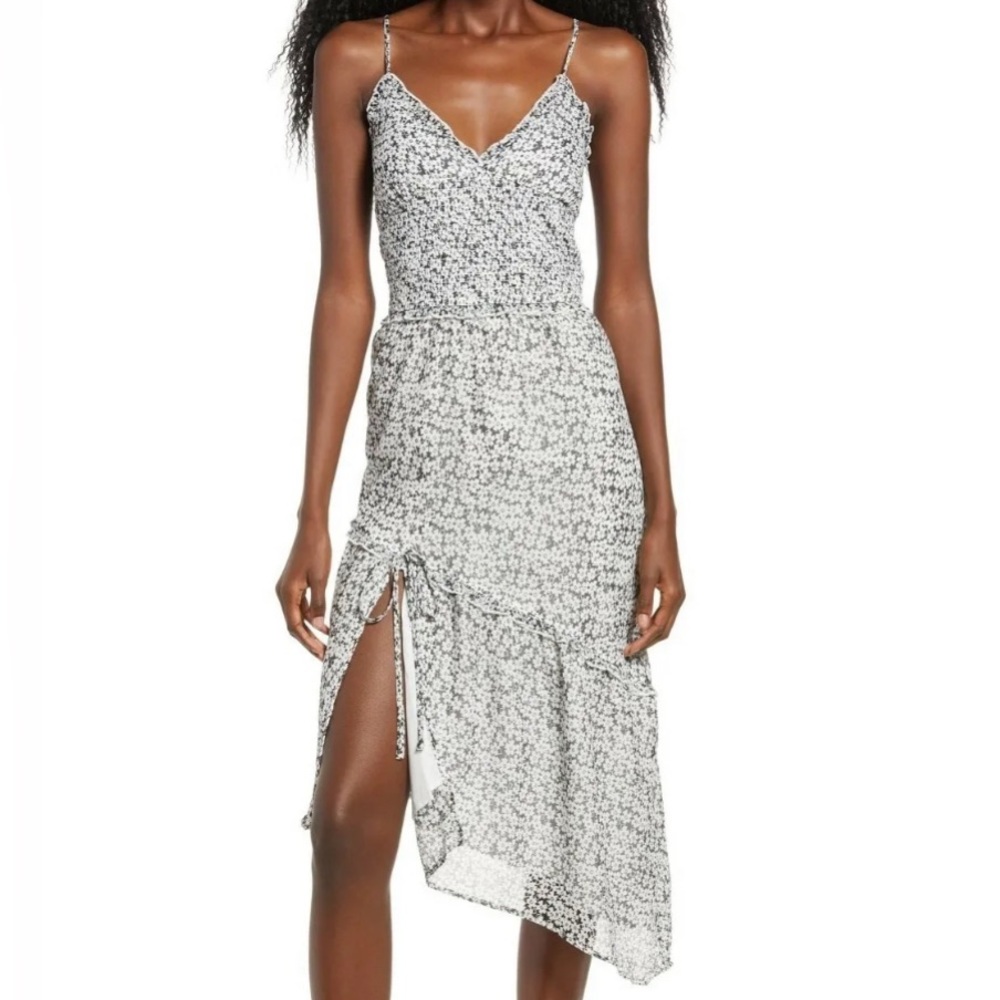 Leith Asymmetrical Floral Chiffon Dress